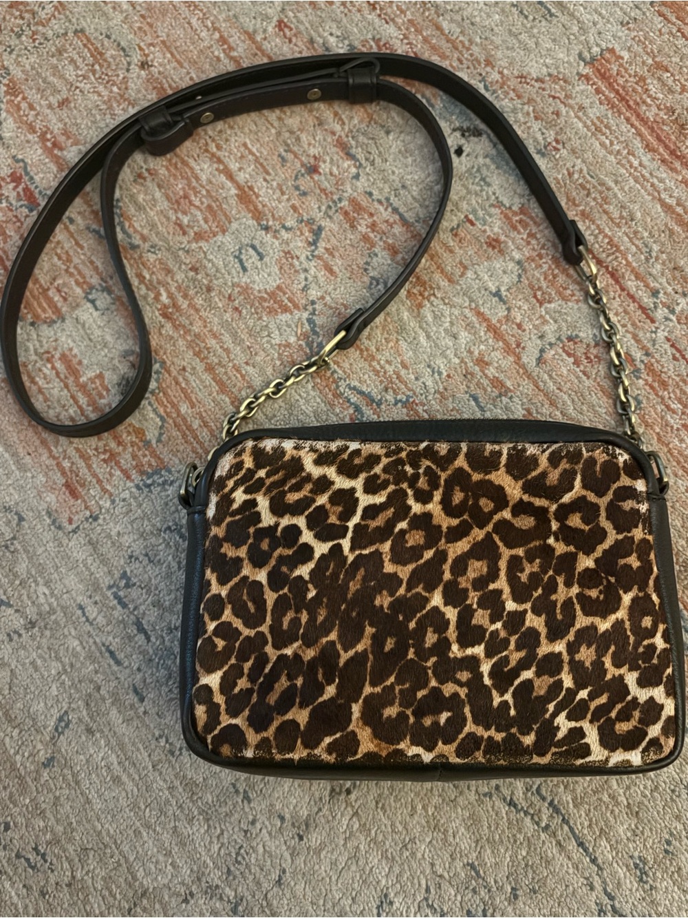 HOBO Leopard Leather Fur Crossbody Bag with Black Trim